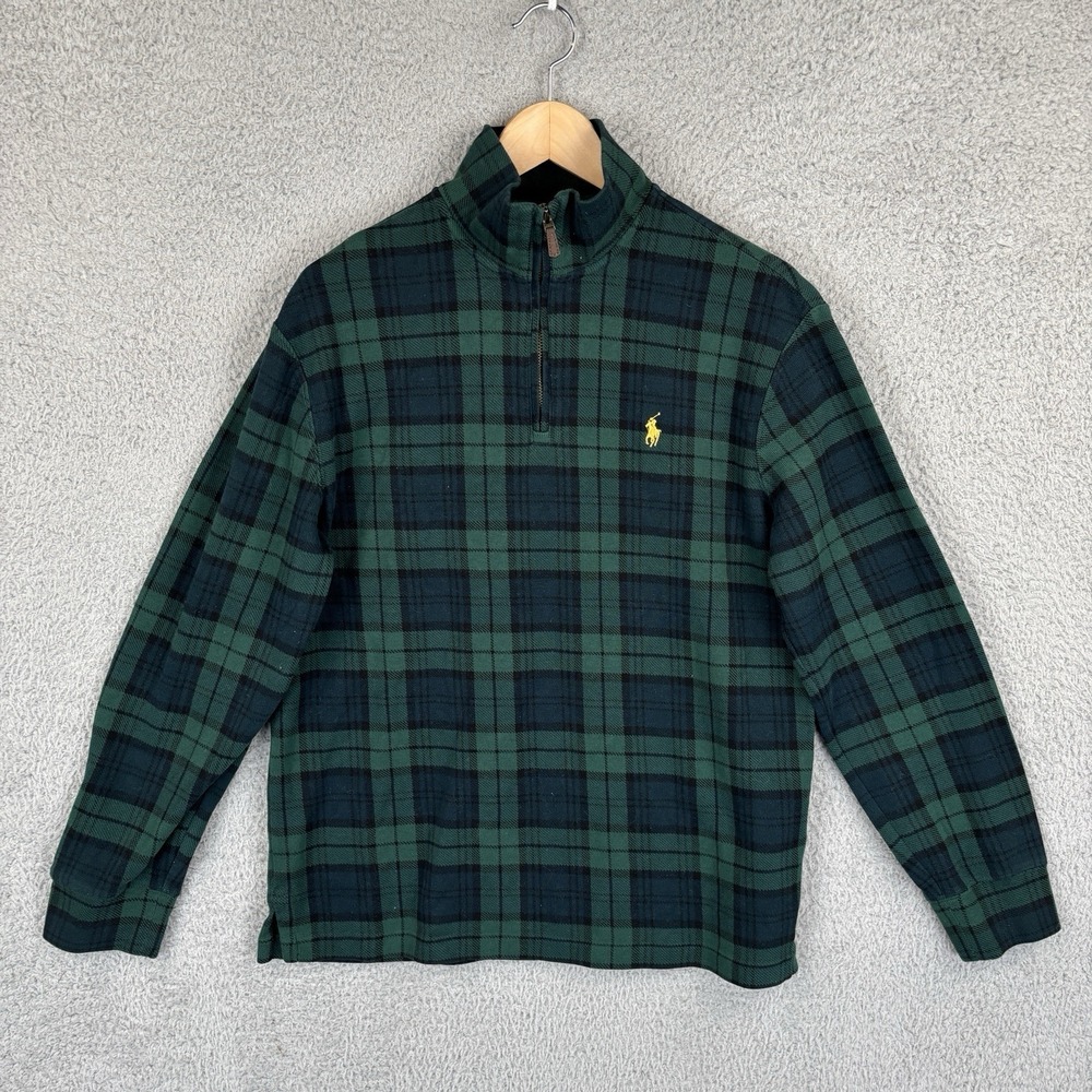Polo Ralph Lauren Estate Rib 1/4 Zip Pullover Men Medium Tartan Blackwatch Plaid
